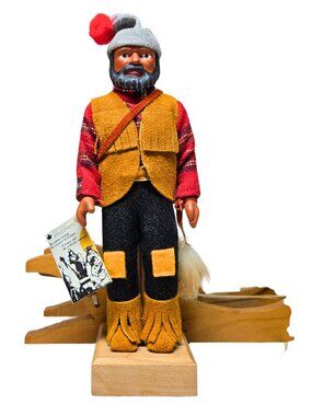 Vintage Canadian Fur Trapper Doll and Wooden Sled Folk Art